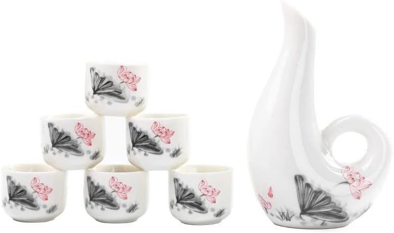 Ganfanren עיצוב פרחוני לבנה קרמיקה חמה סאקה עם כוסות חמות יותר, קרפה וסיר חימום