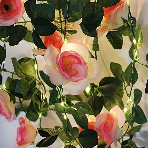 Guocheng תלוי פמוטים ורדים קלים שרי ורד משי עם אורות מיתר LED תקיף USB צמחי פרחים מלאכותיים