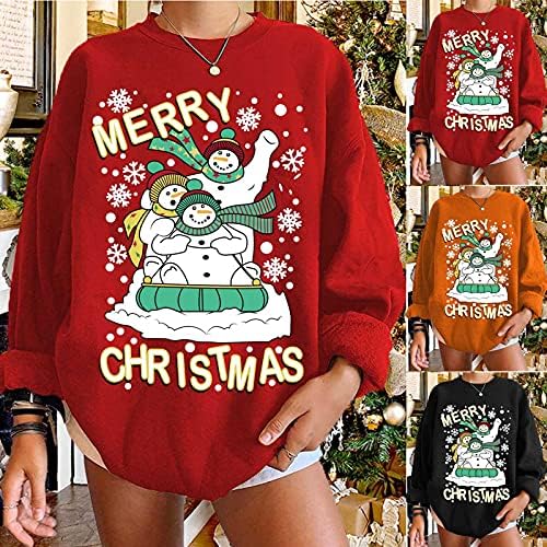 סוודר חג המולד לשרוולים ארוכים של נשים חולצות טריקו מזדמנים צמרות חג המולד הדפס נשות אופנה חולצות חולצות סווטשירט