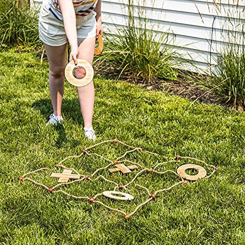 טיק טאק זורק - משחק חצר מעץ עם רשת חבלים, 8 קטעי X & O - משחקי דשא ענקיים לחצר האחורית, קמפינג, משפחות