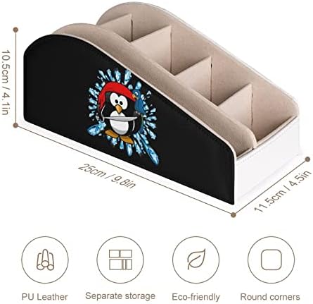 פיראט פינגווין עם תוכי PU Leather Control Control Box Multi-Functional Desktop מארגן עבור מחזיקי