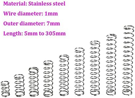 קפיצי דחיסה מתאימים לרוב התיקון I חוט קוטר 1 ממ דחיסת נירוסטה קפיץ קוטר חיצוני 7 ממ אורך קפיץ דחיסה