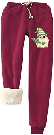 Oplxuo Womense Gleece Gleece מכנסי טרנינג באורך גבוה מותניים גבוה עץ חג המולד הדפס חורף חותם חותלות חותמות