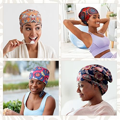 רטיסי 16 חתיכות סאטן מרופד משי מצנפת כפת שכבה כפולה רפוי שינה כובע אפריקאי סגנון משי שיער לעטוף לנשים טבעי מתולתל