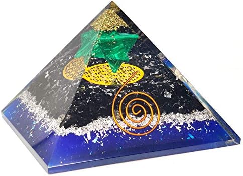 חנות אורגוניט שחורה טורמלין פירמידה אורגונה לאנרגיה חיובית - מלכטה מרקבה ריפוי פירמיד קריסטל - פרח החיים של