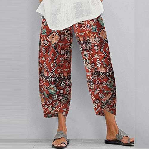 Grge Beuu Capri מכנסיים לנשים מכנסי טרקלין פאלאצו דפסת רגל רחבה תחתונים קצוצים מכנסי פשתן כותנה רחבים