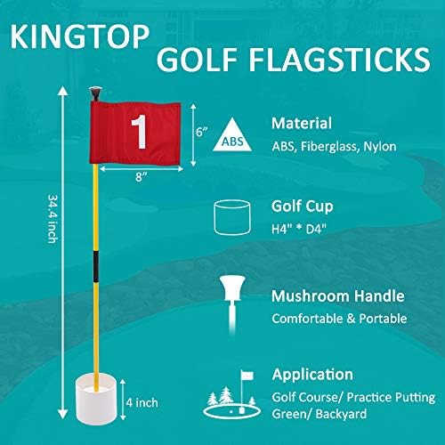 קינגטופ גולף מקל מיני, לשים ירוק דגל עבור חצר, כל 3 רגליים, דו צדדי ממוספר גולף דגלים, גולף פין דגל חור כוס