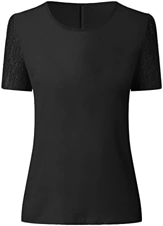 נשים מקרית חולצה קצר שרוול חולצות צוות צוואר תחרה ספנדקס רגיל טלאי סתיו קיץ חולצה בגדי אופנה מערכת הפעלה