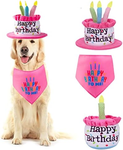 כובע יום הולדת שמח לכלבים בעבודת יד עם נרות צבעוניים ופונפונים ירוקים, כובע עוגת יום הולדת לכלבים גדולים במיוחד