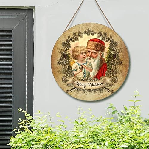 דלת כניסה לחג המולד זר סגנון צרפתי זמן ישן סנטה עץ פלאק וינטג 'חג שמח סנטה קלאוס קיר עץ לוח חגים