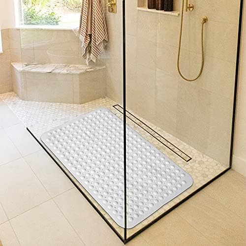 פאלג'ו גדול במיוחד בגודל 47 x 32 אינץ 'מחצלת מקלחת ללא החלקה, מקלחת ואמבטיה עם חורי ניקוז וכוסות יניקה, מחצלת