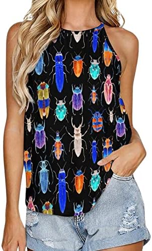 דפוס חיפושית בצבעי מים גופיות נשים גופיות צוואר עגול חולצות ללא שרוולים בקיץ