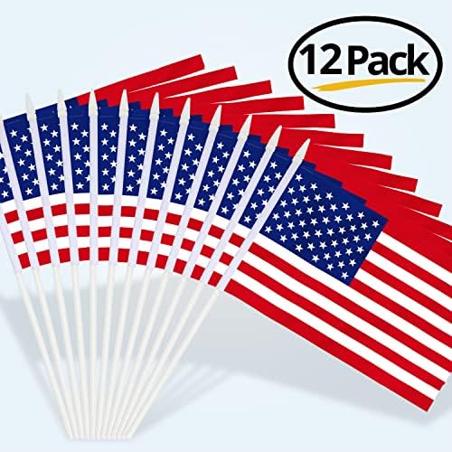 אנלי ארהב ארצות הברית דגל מיני 12 חבילה - דגלים אמריקאים אמריקאים קטנים של מיניאטורה ביד - דגלים אמריקאים