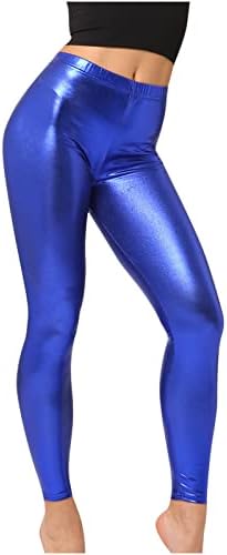 LMSXCT מכנסי חותלות עור נמתחים של נשים, בלוק צבע סקסי מותניים גבוה טייץ 'אימון כושר מכנסי יוגה בגדי מועדונים