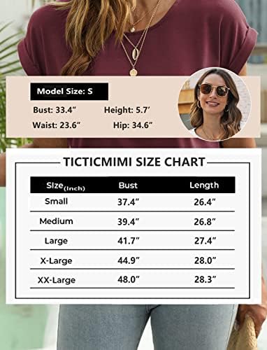 צמרות שרוול קצר של Ticticmimi צוואר צוואר צוואר מזדמן חולצות בקיץ בסיסי בקיץ רופף כושר עם כפתורי צד