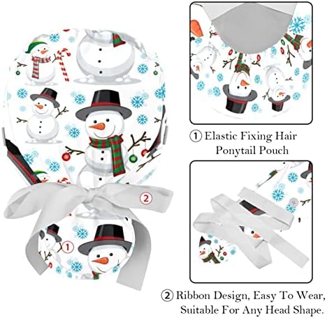 כובע עבודה עם כפתורים וקשרי סרט לנשים 2 מחשבים שלג לחג המולד שלג לחג המולד מתכוונן יוניסקס כובעים