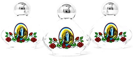 3 זכוכית לורדס בקבוקי מים קדושים וכרטיס תפילה של לורדס