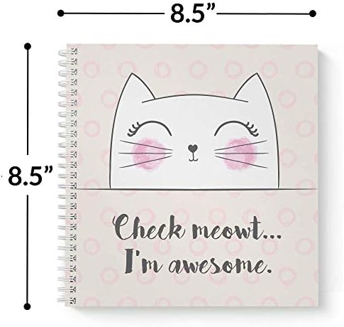 Cover Cover בדוק את Meowt 8.5 x 8.5 מחברת ספירלה לחתול/יומן, 120 דפים פסיקים רחבים, כיסוי למינציה מבריק עמיד,