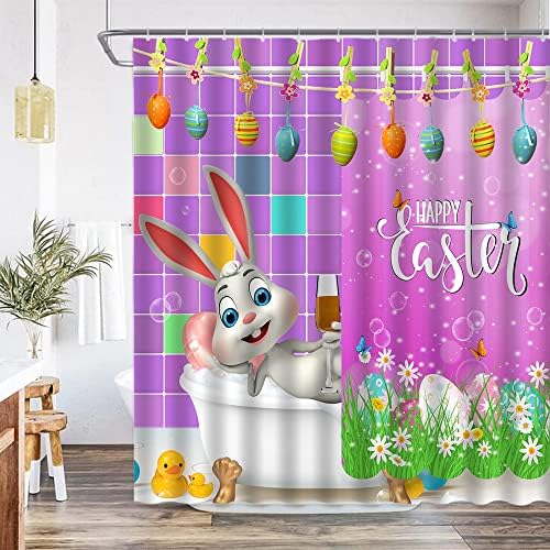 דפוטו מצחיק ארנב פסחא וילון מקלחת אמנות ארנב חמוד אביב חג אביב בית צבעי ביצי פסחא עיצוב אמבטיה לילדים,