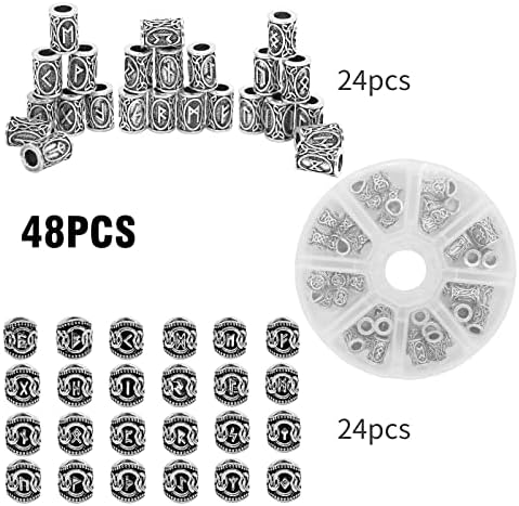 48 יחידות ויקינג שיער אביזרי עם למשוך, ויקינג זקן חרוזים, ראסטות תכשיטי חרוזים, עתיק הנורדית שיער צינור