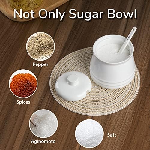 קערת סוכר חרסינה של Tanirapel, מרתף תיבול של 10 גרם עם מכסה וכף, מיכל סוכר לבר קפה, מיכל פלפל מלח למטבח,