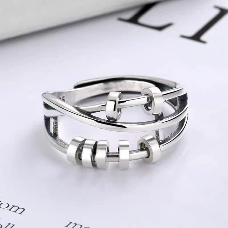 טבעת להקלה על חרדה - 925 טבעת ספינר כסף סטרלינג - טבעות לקשקש למתנות חרדה לנשים וגברים - עיצוב מודרני ואלגנטי