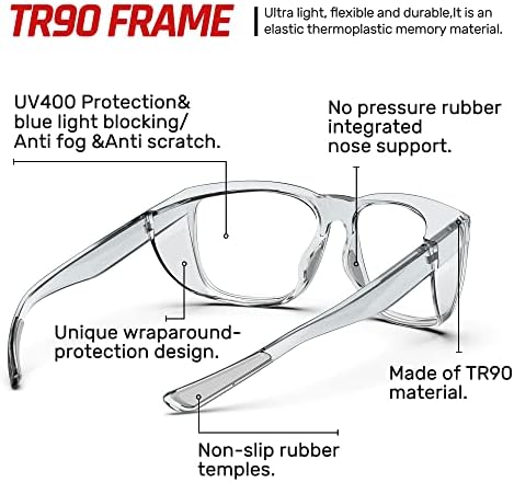 Rivbao משקפי בטיחות הגנה על עיניים עם UV מגן עמיד בפני שריטות ועדשות אנטיפוגיות משקפי מעבדה מעל משקפי