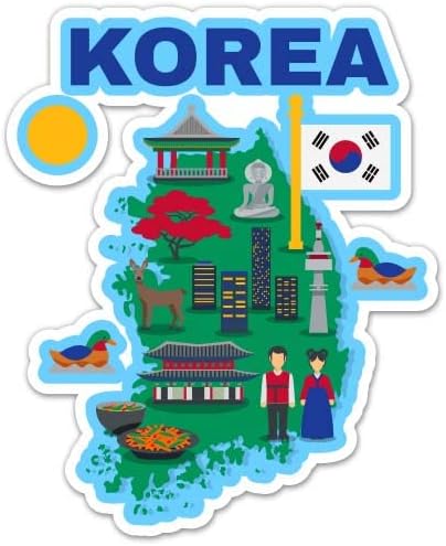 דרום קוריאה מפה ציוני דרך - מדבקת ויניל 3 אינץ