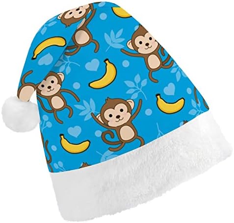 קוף ובננה דפוס מצחיק חג המולד כובע סנטה קלאוס כובעי קצר קטיפה עם לבן חפתים עבור חג המולד חג מסיבת אספקת קישוט