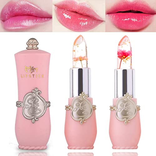 2 מארז קריסטל פרח ג ' לי שפתון, קסם צבע שינוי שפתון, חומציות ברור טמפרטורת צבע שינוי גלוס, שפתון,