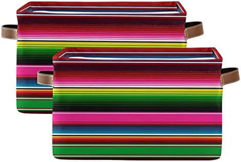 סל אחסון של Xigua פסי שמיכה מקסיקניים סרפ פח אחסון צבעוני עם ידית, קוביית אחסון גדולה מתקפלת למדפים ארון חדר