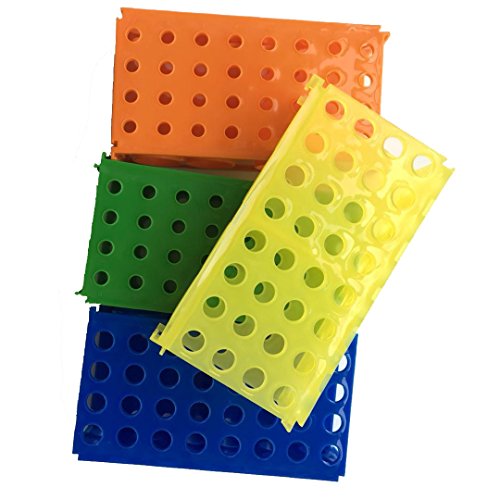 4 דרך פלסטיק מבחנה מתלה מגוון צבעים, כחול, ירוק , כתום, צהוב חבילה של 4