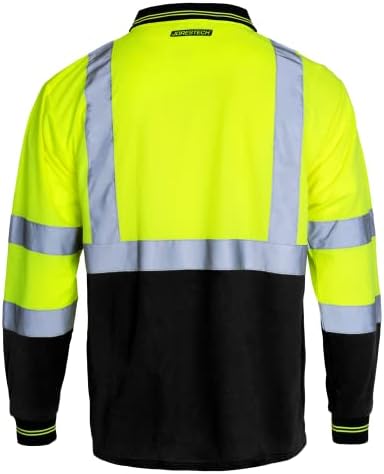 חולצת פולו בטיחותית של Jorestech, שרוול ארוך עם קלטת רפלקטיבית גבוהה, ANSI/ISEA תואמת, BK, YL, YLBK, ו- OR, XS