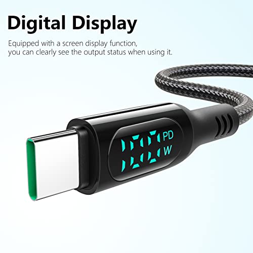 Minslis DC01 כבל USB C - 100W PD 5A מטען מהיר, תצוגת LED, כבל Claided Clood מסוג C עבור Samsung Galaxy,