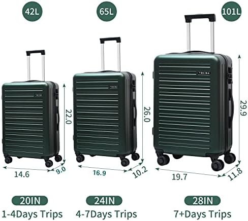 ערכות מזוודות של 3 חלקים ללא כיס מחשב נייד קדמי, ABS קלה ABS+PC מזוודה קשה עם מנעול TSA וגלגלים