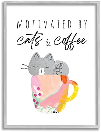 תעשיות סטופל המונעות על ידי חתולים וספל בדוגמת ביטוי קפה, עוצב על ידי ג ' ניפר מקאלי אמנות קיר ממוסגרת אפורה,