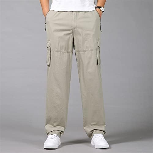 Miashui Work Slim Mens כותנה בתוספת כיס גודל מכנסיים אלסטיים מוצקים מכנסיים כוללים מכנסיים מתלה