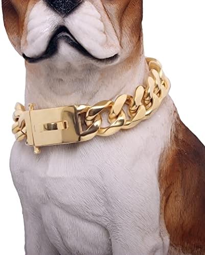 צווארון כלבי שרשרת זהב של Baobote עם אבזם הצמד מאובטח, צווארון כלב קישור קובני, 19 ממ, צווארון פיטבול