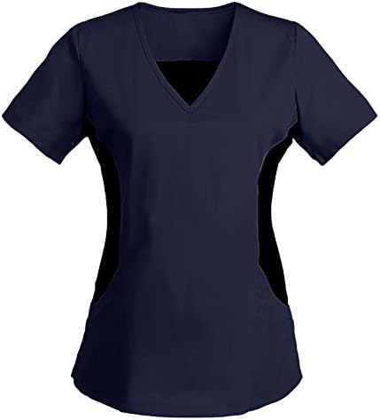 קצר אחיד חולצה כיס טלאים מוצק חולצות עבודה עם צווארון נשים צבע שרוול נשים של חולצה טי