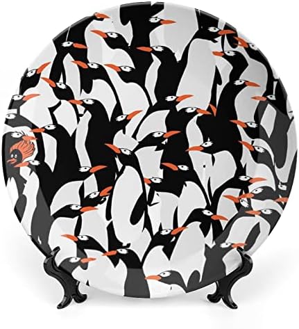 דפוס פינגווינים מודפס סין סין צלחות דקורטיביות צלחות עגולות מלאכה עם עמדת תצוגה לארוחת קיר במשרד