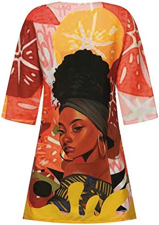 אופנה אפריקאית שמלת בציר דפוס הדפסת שמלות לנשים אמצע שרוול צווארון מזדמן רופף בתוספת זי מיני שמלה