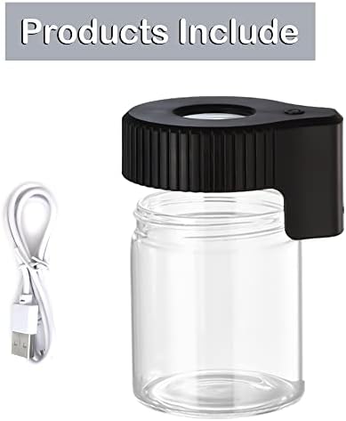 צנצנת צפייה מגדלת Ufritan עם אור LED, צנצנת אחסון חותם שקופה, בקבוק זכוכית נוי מואר, 10x מגדלת מכסה