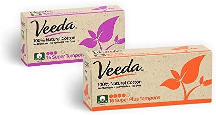 Veeda ללא GMO כותנה טבעית נטולת סופר וסופר פלוס טמפונים, כלור, רעלן, חומרי הדברה, ניחוח,
