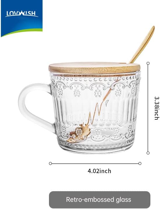 ספלי קפה מזכוכית לובוויש, כוסות זכוכית שקופות 14 עוז - הקלה עם מכסי במבוק,כוסות תה, כוסות קפה,כוסות