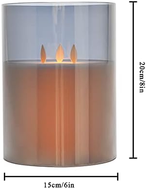 JHY Design 3-Wick זכוכית נרות חסרי פלימה 8'''רג 'סוללה המופעלת על להבה להבה נרות עמוד עמוד עם טיימר