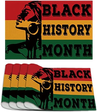 פשתן שחור ההיסטוריה חודש מפיות סט של 4 שחור ההיסטוריה חודש שולחן מחצלות שחור ההיסטוריה חודש קישוטים