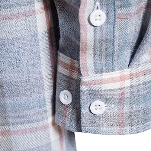 חולצות לגברים סידור יומי מזדמן ארוך שרוול למעלה כיס סגירת כפתור משובץ הדפסת חולצה חולצות בתוספת גודל טוניקות