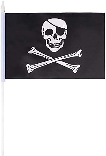 דגלי מקל פיראטים של ג 'ובאלה-דגלי גולגולת ועצמות מוצלבות של ג 'ולי רוג' ר שחורים ביד 72 חלקים על מקל עם קצה
