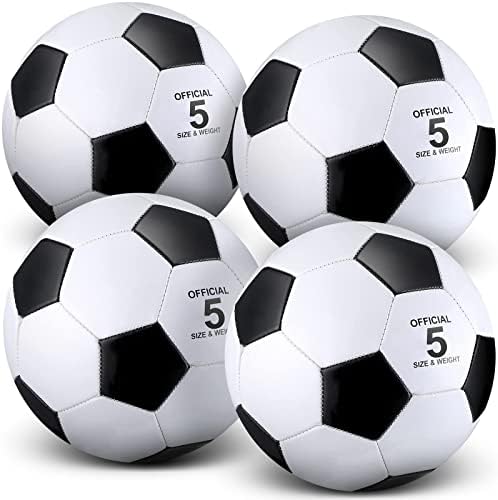 4 חבילות כדור כדורגל עם משאבה בגודל 4, גודל 5, מכונת כדור כדורגל חיצונית כדור תפור לאימוני משחק אימונים נוער