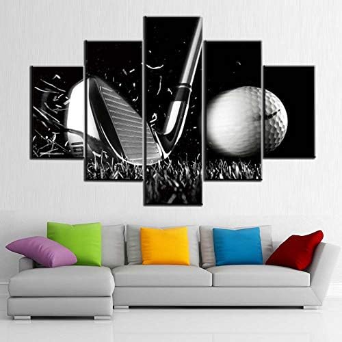 שחור ולבן ציורי גולף תמונות 5 פנל בד גולף כדור קיר אמנות לסלון גולף ספורט יצירות אמנות עכשווי בית תפאורה ז ' יקלה